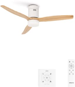 CREATE - Stille 40W plafondventilator met technische ABS bladen in verschillende maten - Met licht - Controller voor wandmontage - Wit / Licht houtlook - WIND CALM — thumbnail 1