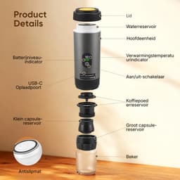 Aurixi® Draagbare Koffiemachine - Blender To Go - Draagbare Blender - Zwart - ‎27cm x 9cm x 9cm — thumbnail 3