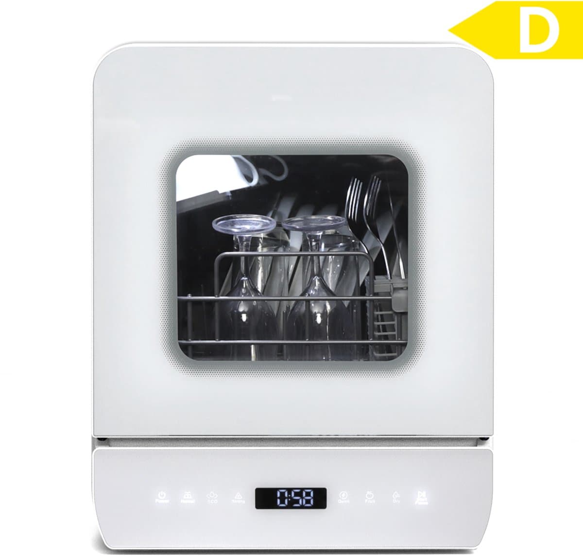 Puluomis Mini Vaatwasser met Waterreservoir - Vrijstaande Afwasmachine - 3 Couverts - 7 Wasprogramma's - Incl. Bestekmandje - Wit — afbeelding 1