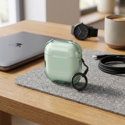 Groen transparant hoesje voor oordopjes met sleutelring – schokbestendige beschermhoes geschikt voor AirPods 4 — thumbnail 2