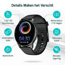 FITAGE Sporthorloge met GPS - Smartwatch Stappenteller Horloge - Activity Tracker - Smartwatches Heren, Dames & Kinderen - Zwart — thumbnail 5