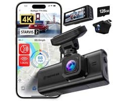Redtiger F7N Elite 4K Touch Wifi Gps 2CH 128gb dashcam - Camera voor + achter - Sony Starvis 2 sensoren - 3,18 inch touchscreen Lcd - Waterdichte achter camera - Wifi - Gps - Parkeermodus - 4K resolutie - 128gb Micro SD kaart - dashcam voor auto
