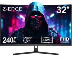 Z-EDGE UG32P Curved Gaming Monitor - FHD 1920x1080P - 32 Inch- 240Hz - MPRT 1ms - HDMI 2.0 & DisplayPort 1.4 - Zwart