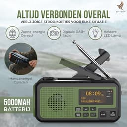 NovaWare® DAB+ Noodradio Solar Opwindbaar - Powerbank Zonneenergie met 5000mAh - DAB+/FM - Noodpakket - Bluetooth Speaker & Digitale Wekker - Draagbare Radio – Oplaadbaar & Op Batterijen - Groen — thumbnail 3