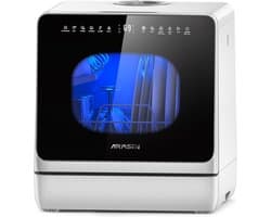 AIRMSEN Mini Vaatwasser - Met Waterontharder - 5L watertank - 4-5 Couverts - Kinderslot & Startuitstel