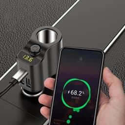 Autolader verlengsnoer sigarettenaansteker adapter stekkerdoos splitter 2 USB 1PD poorten spanningsmeter 12V/24V auto-aansluiting, voertuig USB-verdeler — thumbnail 4