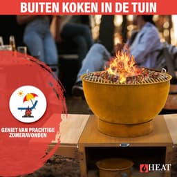 HEAT Outdoor Living Barbecue Buitenkeuken – Roestkleur – Vuurschaal Ø56 cm – Grillrooster & Plancha – Opbergvakken en Zijplankjes — thumbnail 3