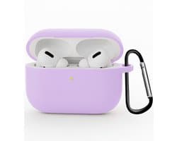Hoesje Geschikt voor Apple Airpods Pro 3 - Siliconen Hoes met Clip - Silicone Case Cover - Lila