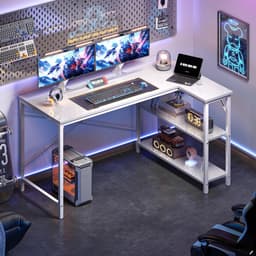 L-vormig computerbureau - Wit computerbureau - Houten bureau met open planken - 120 cm - Hoekbureau met planken Studiebureau Houten hoekbureau, geschikt voor studeerkamer, slaapkamer of thuiskantoor — thumbnail 5