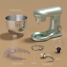 Keukenmachine Keukenrobot met Mengkom 5L - 1500W Planetair Mengsysteem - 10 Snelheden + Pulse - RVS Mengkom - Mintgroen Royal Swiss® — thumbnail 3