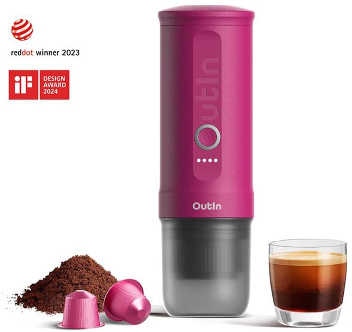 Outin - Draagbare Elektrische Espressomachine | Koffiezet apparaat voor Onderweg | Capsules & Gemalen Koffie | Portable Espresso Machine | Snelle Waterverwarming | 20 bar | Draagbare Koffiemachine | Reis & Camping Koffiezetapparaat | 12 volt — afbeelding 1