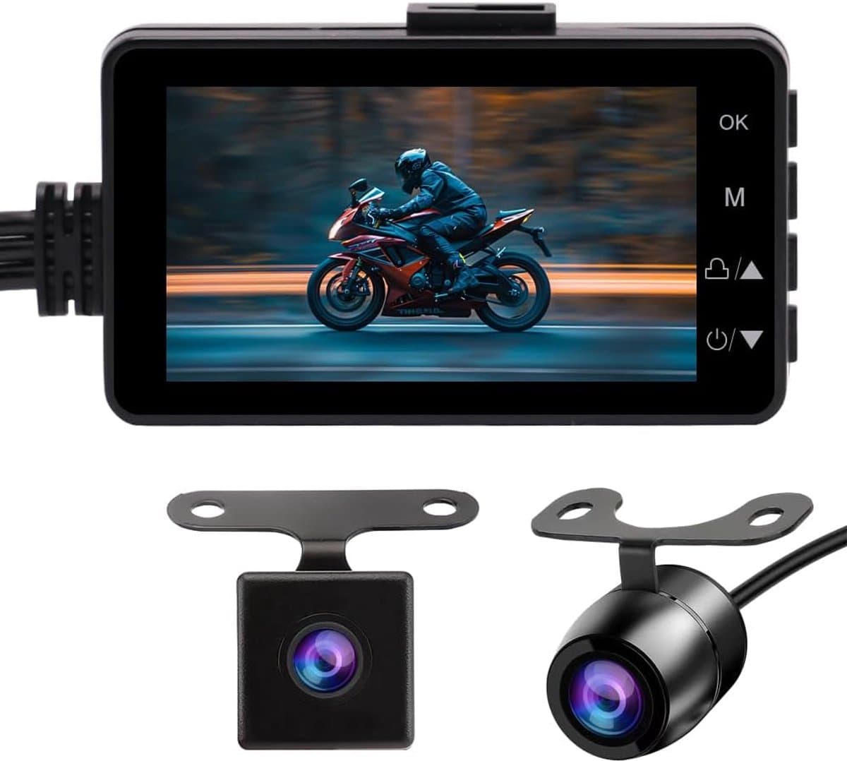 Motorfietscamera, 3 inch LCD 720P met 480P Dual-Track Front Rear Dual Action Camera Video voor het opnemen van motorfietsbeelden（Geheugenkaart niet inbegrepen） — afbeelding 1