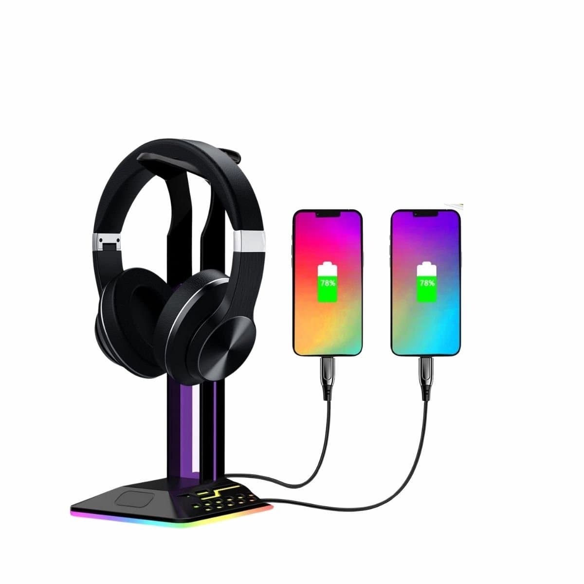Koptelefoonhouder - headset houder - Headset Stand - Met USB-C kabel - RGB LED Licht en Kabel Organizer - Zwart — afbeelding 1