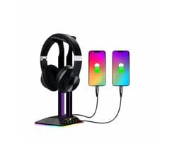 Koptelefoonhouder - headset houder - Headset Stand - Met USB-C kabel - RGB LED Licht en Kabel Organizer - Zwart