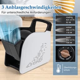 COSTWAY Vloerventilator, 130 W, 3 snelheden en 185° draaibare kop, blaasmachine voor drogen en ventileren, staande ventilator voor thuis en commercieel — thumbnail 3