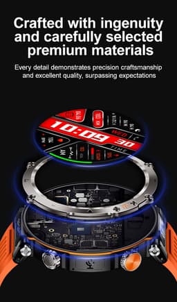 Knobbout 1.7" Scherm Outdoor Smartwatch – Digitale Kompas - LED & UV Licht -600mAh batterij - Bluetooth Bellen- IP68 Waterdicht -AI Spraakassistent - Gezondheid & Sportfuncties -Blauw Siliconen Band — thumbnail 4