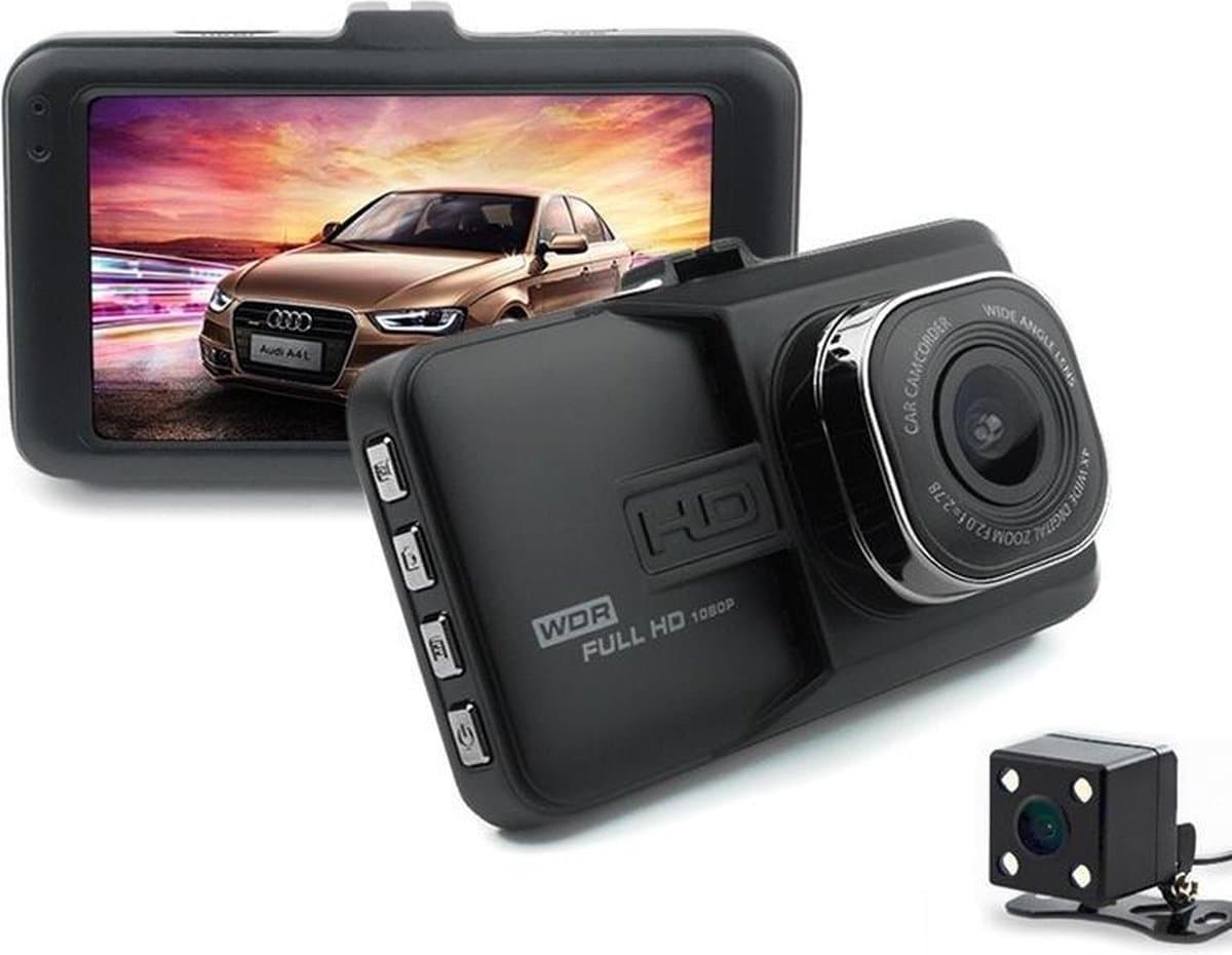 TechU™ Dashcam M15 Pro Dual Camera – 3.0 inch Scherm – Dashboardcamera – Full HD 1080p – Nachtvisie – Bewegingssensor – G-sensor – Loop Recording – Autocamera Voor én Achter - voor auto — afbeelding 1
