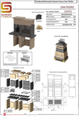 Sarom Fuoco - Betonnen barbecue - San Pedro - Houtskool en hout - 160 x 51.5 x 172,2 cm — thumbnail 3