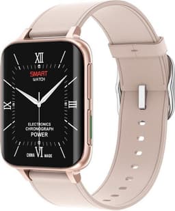 DrPhone CurvX - 3D Pixel Scherm - Smartwatch 44mm - 1.78 Inch 420*485 - ECG Fitness Tracker Hartslag - Leder Goud — thumbnail 1