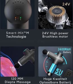 Booster Lightning Massage Gun - Massage apparaat - Koffer - 6 Opzetstukken - Smart Massage — thumbnail 5