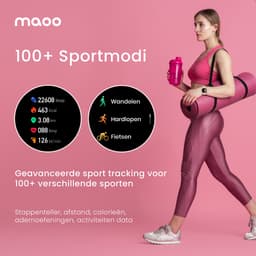 Maoo Ventura AMOLED Smartwatch Dames - RVS en 4x Siliconen Bandje - Stappenteller - Hartslagmeter - Slaapmonitor - Multisport - Geschikt voor Android en iOS - Zilver en Wit — thumbnail 5