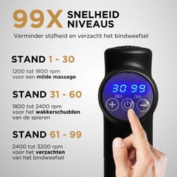 7.4V massage gun - inclusief koffer- professioneel massage apparaat - massage pistool - spier massage - sport massage - 6 mondstukken - 99 snelheden - zwart - krachtig en draadloos — thumbnail 2