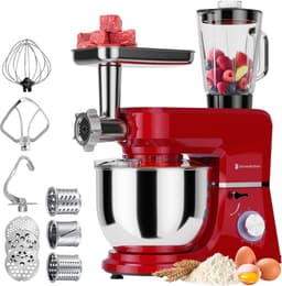 KitchenBrothers Keukenmachine - Keukenrobot - 6-in-1 Keukenmixer - Met Gehaktmolen, Blender en 15 Accessoires - 6,2L RVS Kom - Rood — thumbnail 1