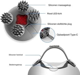 Pro Scalp Massager - Hoofdhuid Massager - Elektrisch Hoofd Massager met 3 Knedende Modi en 4 Vervangende Massagekoppen - Draagbaar Handheld IPX7 Waterdicht Hoofd Massager voor Haargroei en Lichaamsontspanning — thumbnail 4