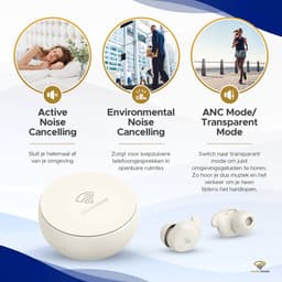 Golden Sound Oordopjes slapen - Draadloze oordopjes - Oortjes draadloos - Sleep Plugs - Active Noise Cancelling 24dB - Slaap oordopjes - Geschikt voor elke laptop en smartphone - Wit — thumbnail 5