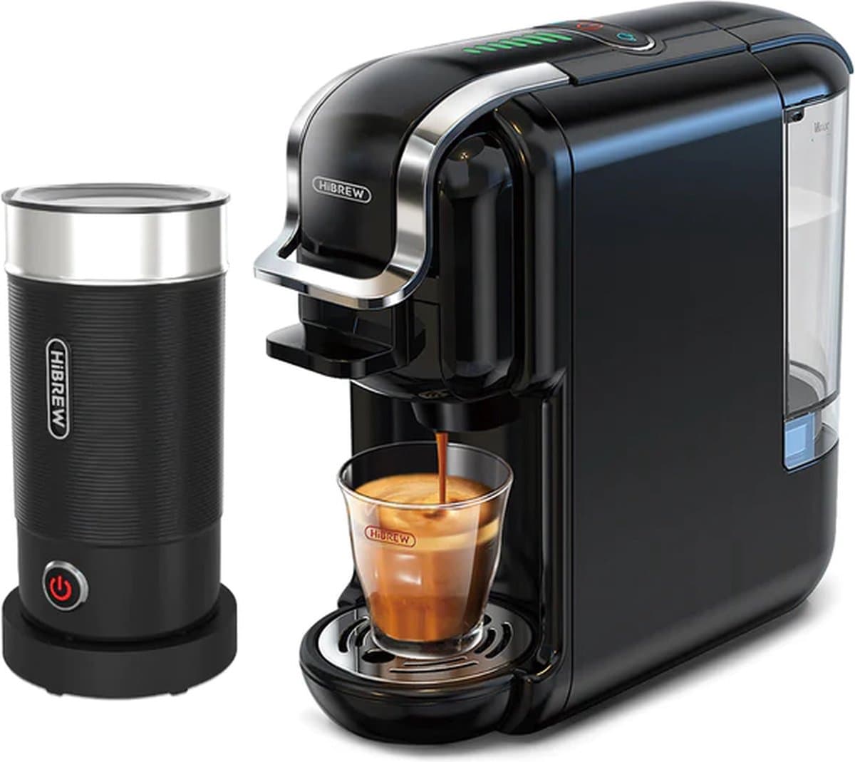 HiBrew - Koffiezetapparaat 5-in-1 – Koffiemachine + Melkschuimer – Meerdere Capsules – Koffiepadmachine - Heet/Koud – 19Bar – 1450W – Zwart — afbeelding 1
