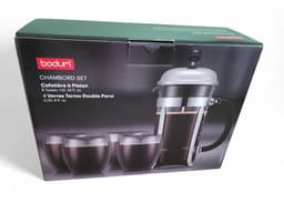 Luxe French press koffiezetapparaat - BODUM cafetière - 8 kopjes 1,0 l + 4 dubbelwandige PAVINA glazen 25 cl — thumbnail 1