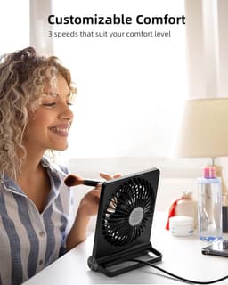 USB-ventilator, sterke wind, ultrastille kleine bureauventilator, 220° kantelbaar, opvouwbaar, 3 snelheden, verstelbare USB-C-voeding, persoonlijke ventilator met snoer voor thuis, kantoor, desktop, zwart — thumbnail 5