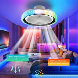 LuxiLamps - RGB Ventilator Lamp - Plafondventilator Met Speaker - Dimbaar - 6 Standen Ventilator - Wit - Keuken Lamp - Woonkamerlamp - Moderne lamp — thumbnail 4