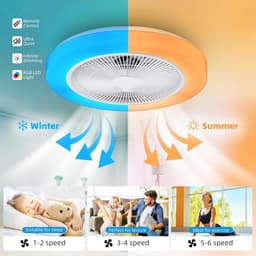 RGB Plafondventilator - 8 Kleuren - Dimbaar - Afstandsbediening & APP - Bluetooth - Smart Lamp - 50 cm - Wit - Woonkamer Lamp — thumbnail 2