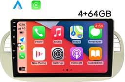 Boscer Autoradio - Geschikt voor Fiat 500 2007-2015 - Android 15 - Apple Carplay & Android Auto (Draadloos) - 4+64GB - 9 Inch HD IPS Touchscreen - GPS, WIFi, Bluetooth, USB, MP5 - Wit/Beige - Achteruitrijcamera & Microfoon — thumbnail 1
