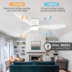 Livano Plafondventilator - Met Verlichting - Plafond Ventilator - Met Lamp - Plafonniere Met Ventilator - Met Licht - Wit - 132cm — thumbnail 3