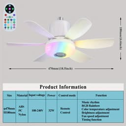 Livano Plafondventilator - Met Verlichting - Plafond Ventilator - Met Lamp - Plafonniere Met Ventilator - Met Licht - Wit - 47cm — thumbnail 2