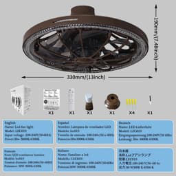 Bovista Plafondventilator - Met Verlichting - Plafond Ventilator - Met Lamp - Plafonniere Met Ventilator - Met Licht - Koffie - 33cm — thumbnail 3