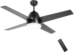 Nivard Plafondventilator - Met Verlichting - Plafond Ventilator - Met Lamp - Plafonniere Met Ventilator - Met Licht - Zwart - 130cm — thumbnail 1