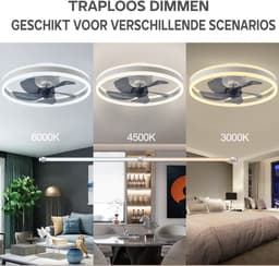 Plafond Ventilator Lamp - 51 CM - Smart Lamp - 6 Standen - 2 ledstrokes - Dimbaar - Wit - Kroonluchter Ventilator - Chandelier Fan - Woonkamer Lamp - Ventilator Lampen - Slaapkamer lamp - Eetkamerlamp — thumbnail 2