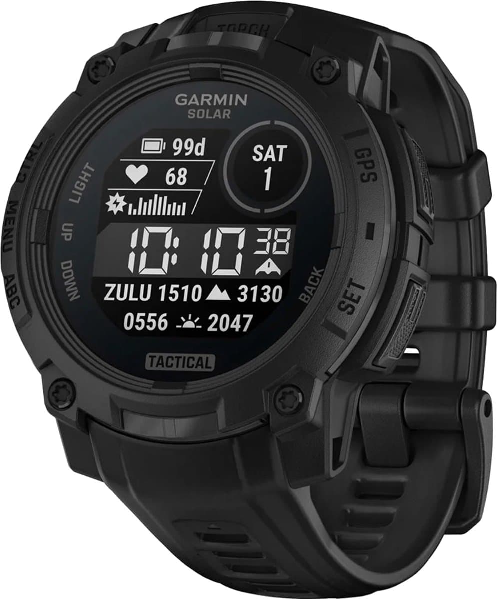 Garmin Instinct 3 – 45 mm, Solar, Tactical Edition Zwart met zwarte siliconen band — afbeelding 1