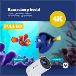 Minolux® Mini Beamer-NEW model 2026 – Smart Projector met Netflix, YouTube, Disney+, Appstore. – WiFi, Bluetooth, Screen Mirroring – Home Cinema - 4k - Beamer - Inclusief Hdmi kabel & speaker - IOS & Android - Wit — thumbnail 4