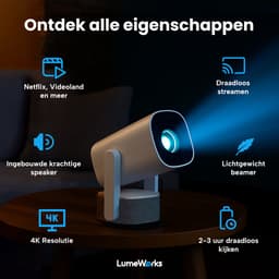 LumeWorks Nova Pro Mini Beamer Editie 2025 - Projector - 4K Support - Geschikt voor IOS en Android - Android 11 - Draagbaar - Thuisbioscoop - Wit — thumbnail 5