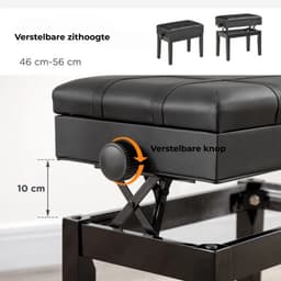 Pianokruk met opbergruimte in hoogte verstelbaar - Kruk - Piano Kruk - Pianobank - Bankje - Zitbankje - Modern- Zwart — thumbnail 5
