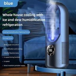 Bladloze Ventilator - Tafelventilator - Aircooler - Luchtkoeler - Tafel Ventilator - Energiezuinige Koeling - Stille Bladloze Ventilator - Aanraakbediening - USB - Draagbare Ventilator - Blauw — thumbnail 2