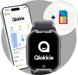 Qlokkie Kiddo Lite - GPS horloge kind - Smartwatch kinderen - GPS tracker kind met nauwkeurige locatiebepaling - GPS horloge kind met simkaart - Stel veilige zones in - SOS functie - Zwart — thumbnail 1