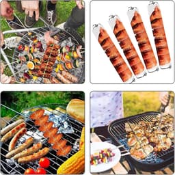 4 stuks kippenvleugel-BBQ-vorken, vleugelrails voor het grillen van kippenvleugels, kippenvleugel-BBQ-vorken, kippenvleugelrails voor grillen, herbruikbare roestvrijstalen BBQ-grillvork voor picknicks en kamperen in de buitenlucht. — thumbnail 4