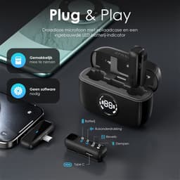 Strolox® Draadloze Microfoon - 2 Stuks - Oplaadcase - Lavalier - Windshields - Dasspeld - Lange Batterij - USB-C/Lightning - Plug & Play — thumbnail 3