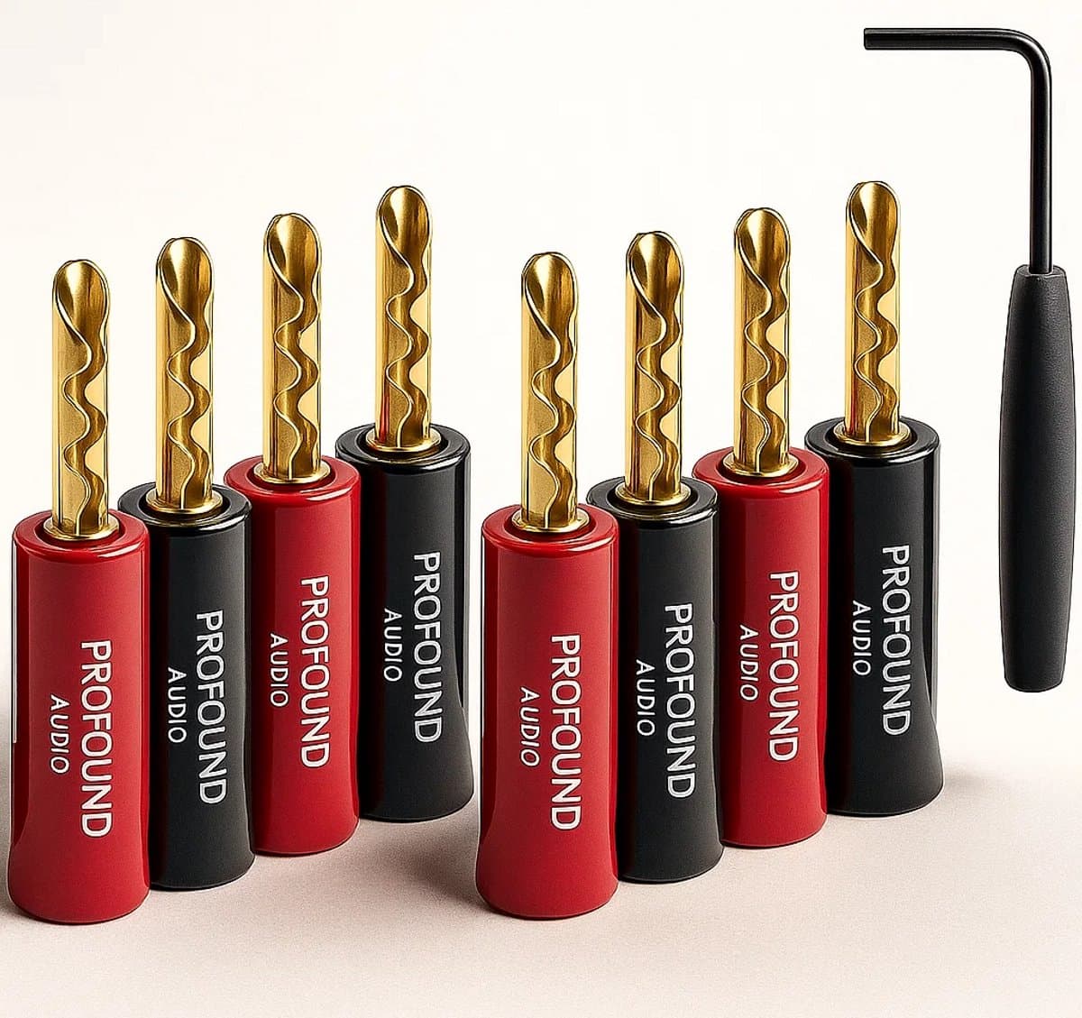 Profound Audio Premium Banaanstekkers – BFA Banaanpluggen set van 8 – 24K Gold Plated Beryllium-Koper – Voor Luidsprekerkabels & HiFi Speakers — afbeelding 1