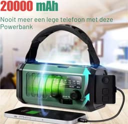Noodradio - 20.000 mAH - Powerbank - 2025 Versie - FM AM Radio - Opwindbare Wereldontvanger - Zonne-energie - Betrouwbare Noodvoorziening - Handmatig oplaadbaar - Noodradio Camping, Overleven & Rampen - Weerstation, USB, SOS Alarm - Emergency Radio — thumbnail 4